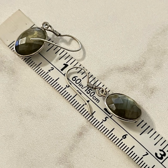 Sterling Silver Faceted Labradorite Gem Earrings Vintage Wedding Engagement - Picture 5 of 12